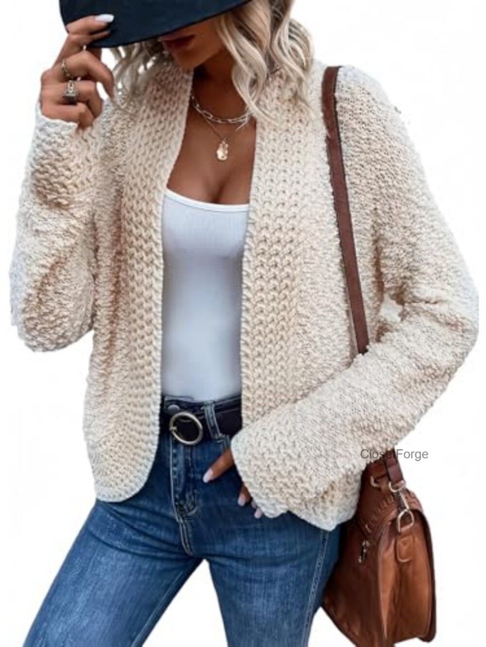 Chunky Knit Cardigan Open Front Long Sleeve Cable Knit Sweater Coat